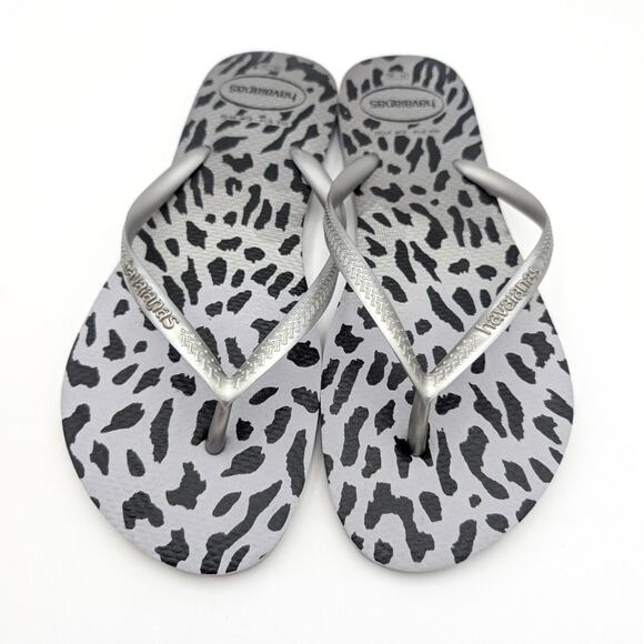 Havaianas Animal Print Slim Flip Flop Sandals Women's Gray Size US9/10 EU41/42 - Picture 3 of 9
